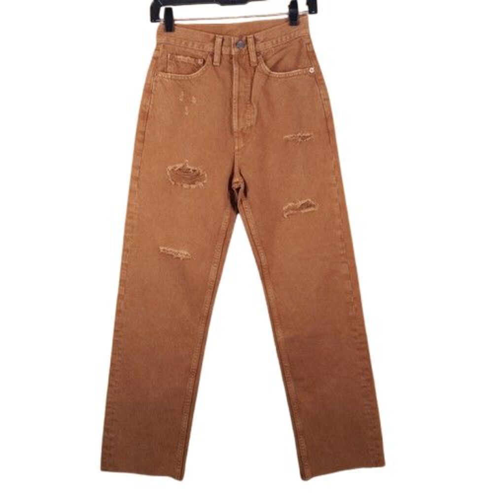 RE/DONE Womens Jeans Size 25 Brown Straight 70s High Rise Stove Pipe Rigid